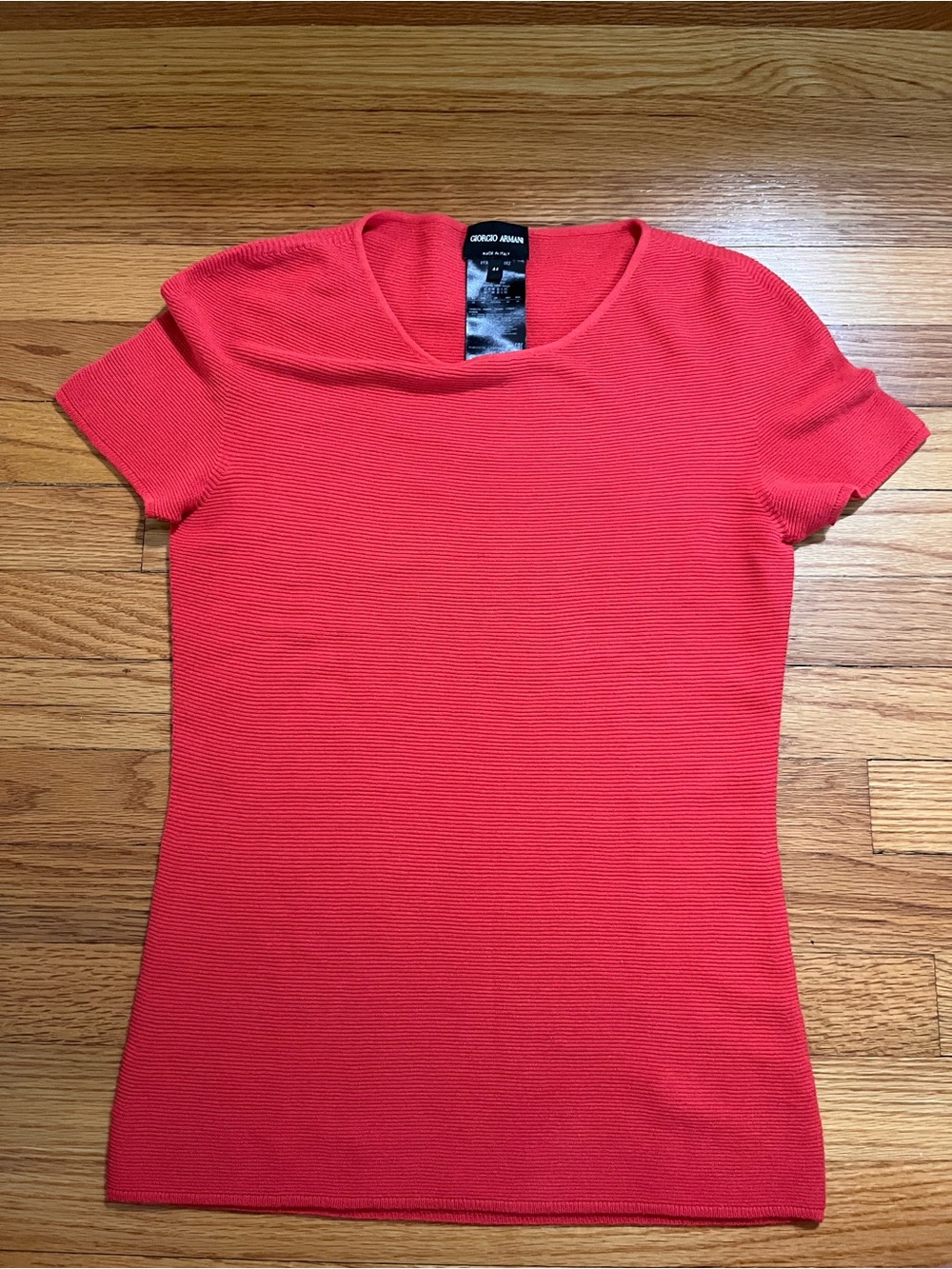 Giorgio Armani Burnt Orange Short Sleeve Ribbed Knit Top Size 44 US Size 8
